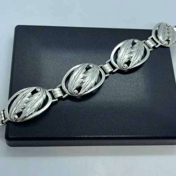 DANECRAFT 925 Silver Vintage Floral Leaf Link Chain Bracelet